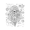 astronaut in the forest, floating in air with vines tattoo design idea