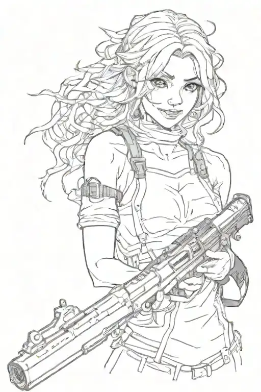 girl gun blood evil smile tattoo design idea