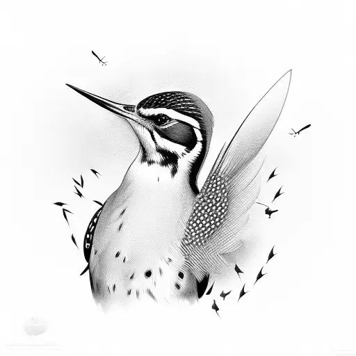 green woodpecker and ants tattoo design idea