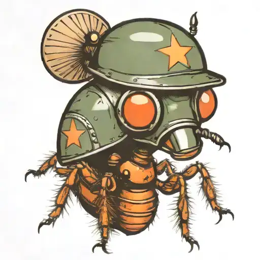 Ant wearing army helmet tattoo design idea