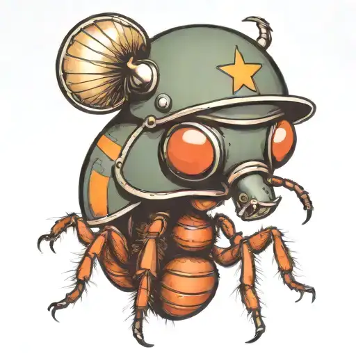 Ant wearing army helmet tattoo design idea