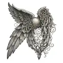An intricate design of angel wings intertwined with a tree of life, representing the connection between heaven and earth tattoo design idea