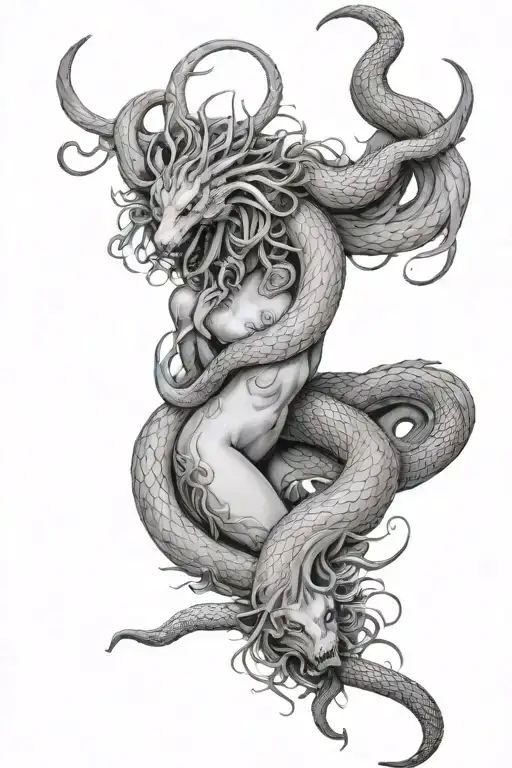 Medusa leg sleeve, snakes wrapped around. Phoenix on thigh  tattoo design idea