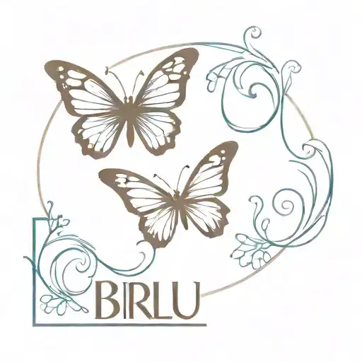 small butterfly combined with the name Biru tattoo design idea