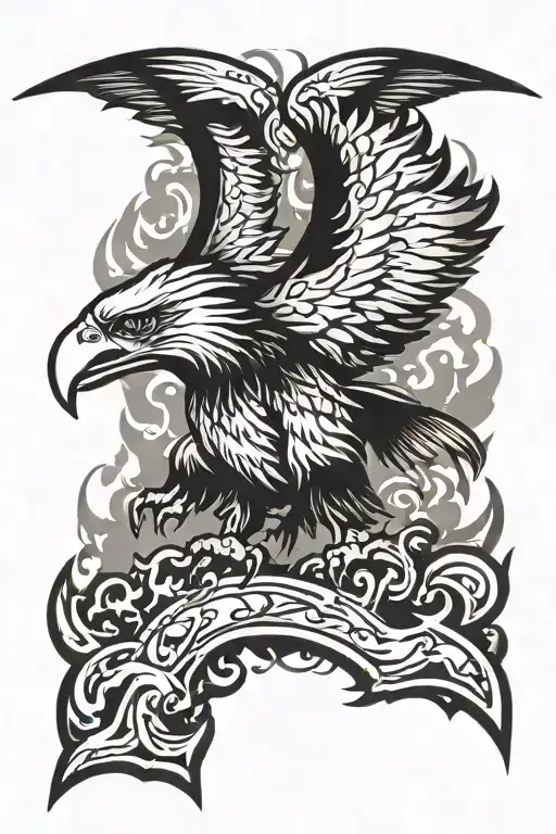 albanian eagle coming out of flames with cross wrapped tattoo design idea