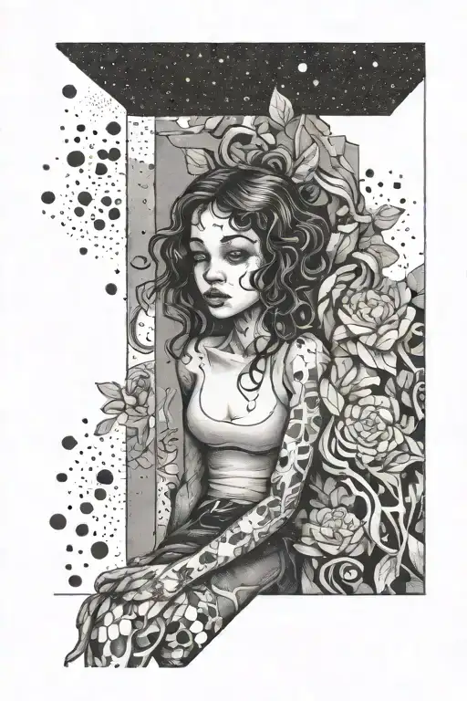 girl blind to the world inside a rectangle box tattoo design idea