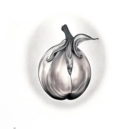 A realistic eggplant with a dedication ribbon wrapped around it tattoo design idea