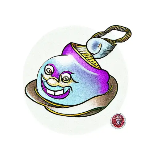 A traditional-style tattoo of a smiling eggplant wearing a chef's hat, symbolizing dedication tattoo design idea