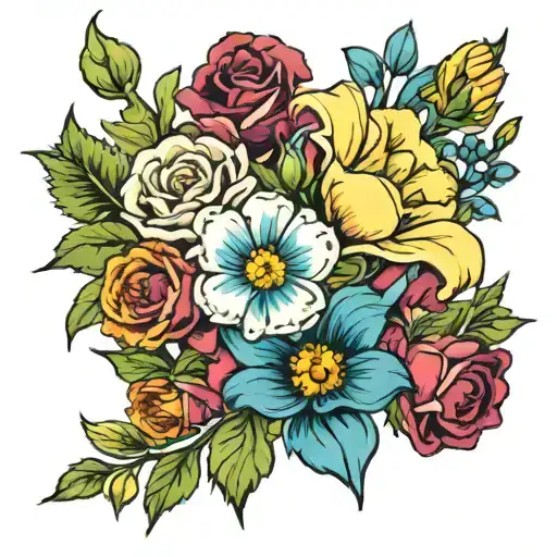 birth flower bouquet May August September birth flower tattoo design idea