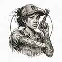 a tattoo of clementine from The Walking Dead telltale games series in the background blackwork tattoo design idea