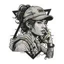 a tattoo of clementine from The Walking Dead telltale games series in the background blackwork tattoo design idea