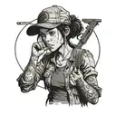 a tattoo of clementine from The Walking Dead telltale games series in the background blackwork tattoo design idea