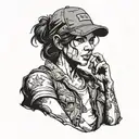 a tattoo of clementine from The Walking Dead telltale games series in the background blackwork tattoo design idea