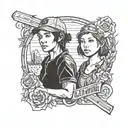 a tattoo of clementine and aj from The Walking Dead telltale games series in the background blackwork tattoo design idea