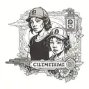 a tattoo of clementine and aj from The Walking Dead telltale games series in the background blackwork tattoo design idea