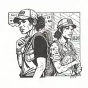 a tattoo of clementine and aj from The Walking Dead telltale games series in the background blackwork tattoo design idea