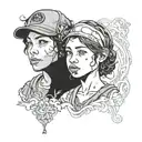 a tattoo of clementine and aj from The Walking Dead telltale games series in the background blackwork tattoo design idea