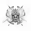 A tattoo design combining elements from the video game 'Assassin's Creed' with traditional Viking symbols tattoo design idea