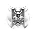 A tattoo design combining elements from the video game 'Assassin's Creed' with traditional Viking symbols tattoo design idea