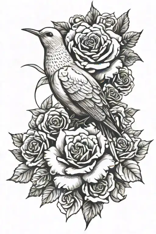 R.I.P Katie blow dove and rose tattoo design idea