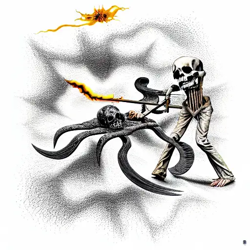 death with a full-length scythe, the end of the world, time is running out tattoo design idea