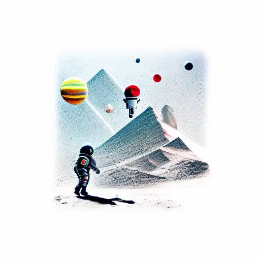 space, curiosity, sports and technology tattoo design idea