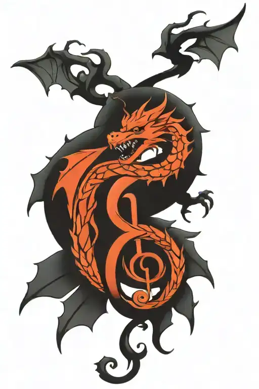 Dragon and treble clef merging tattoo design idea
