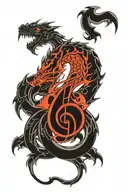 Dragon and treble clef merging tattoo design idea