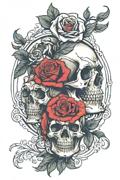rose and skull tattoo design idea