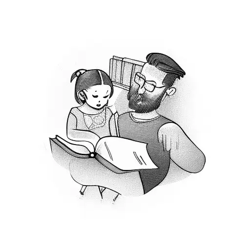 man reading book to his daughter  tattoo design idea