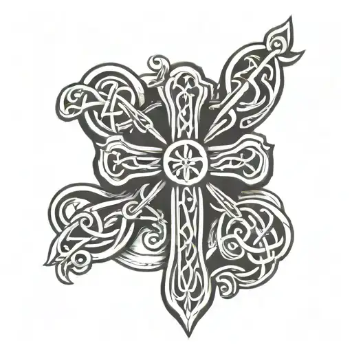 Cross with celtic rings tattoo design idea
