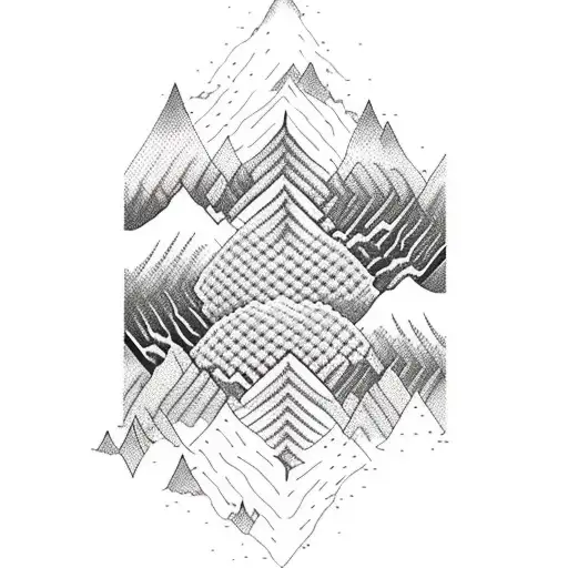 a line going from left to right starting with a mountain becoming waves and finishing in a heart rate tattoo design idea