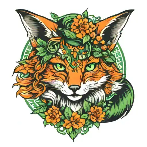 foxlike girl with green eyes tattoo design idea