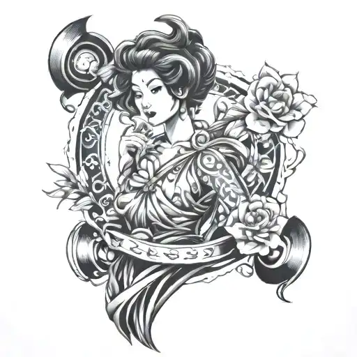 Themis sleeve in Japanese style tattoo design idea