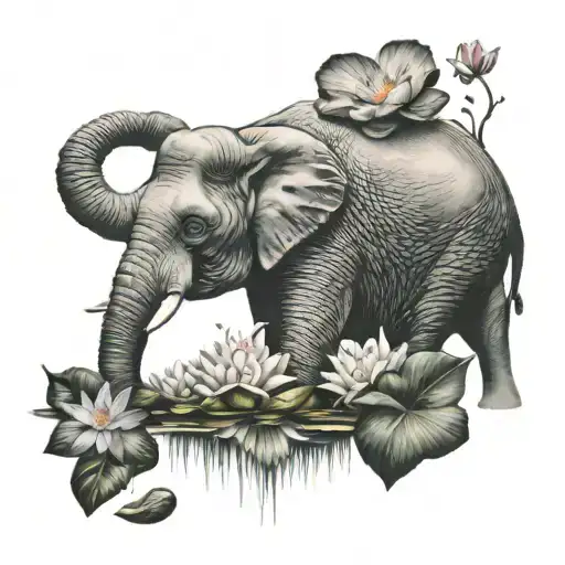 Elephant and water lily tattoo design idea