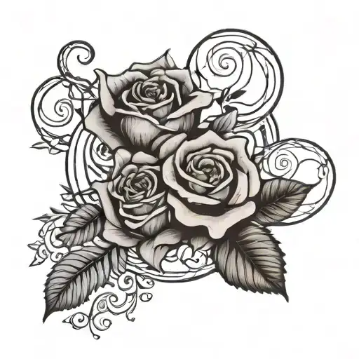 roses and dark leaves twisting with a hidden crescent moon  tattoo design idea