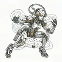 cyborg robot girl dancing tattoo design idea