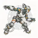 cyborg robot girl dancing tattoo design idea