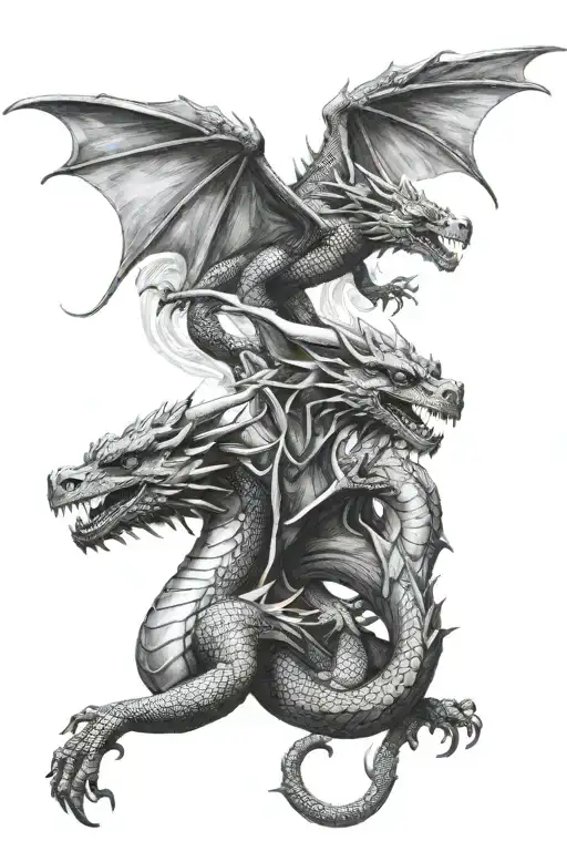 two dragons flying towards each other breathing fire  tattoo design idea