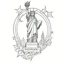 Rock and roll inspired tattoo incorporating elements of freedom and the Statue of Liberty tattoo design idea