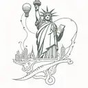 Rock and roll inspired tattoo incorporating elements of freedom and the Statue of Liberty tattoo design idea
