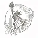 Rock and roll inspired tattoo incorporating elements of freedom and the Statue of Liberty tattoo design idea