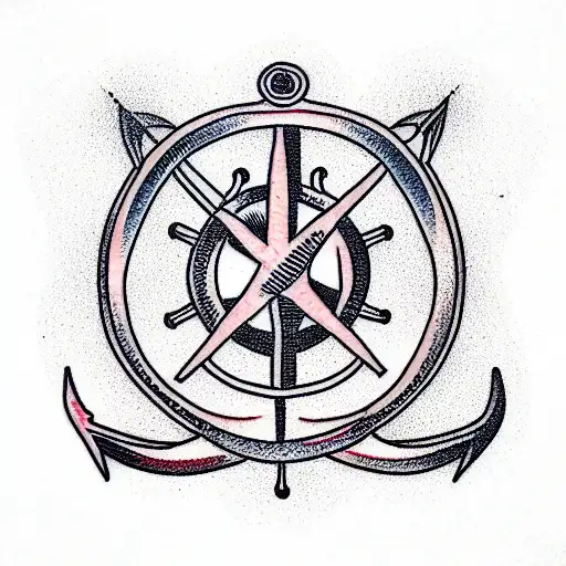 anchor with compass tattoo design idea