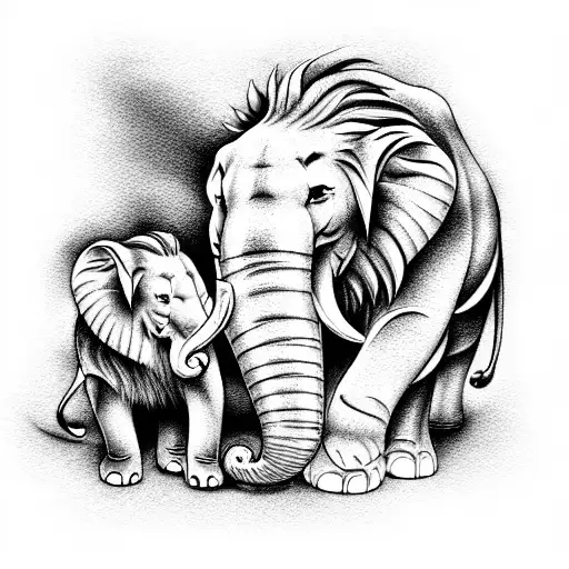 lion and elephant tattoo design idea