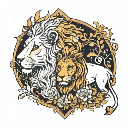half lion and lamb tattoo design idea