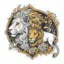 half lion and lamb tattoo design idea