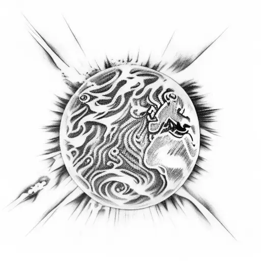 burned planet earth tattoo design idea