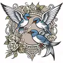 swallows, banner, hard to kill tattoo design idea