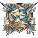 swallows, banner, hard to kill tattoo design idea