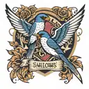 swallows, banner, hard to kill tattoo design idea